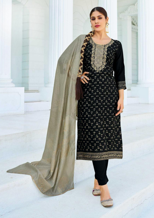Alluring Black Color Rayon Kurti With Foil Print And Dupatta Sets For Women