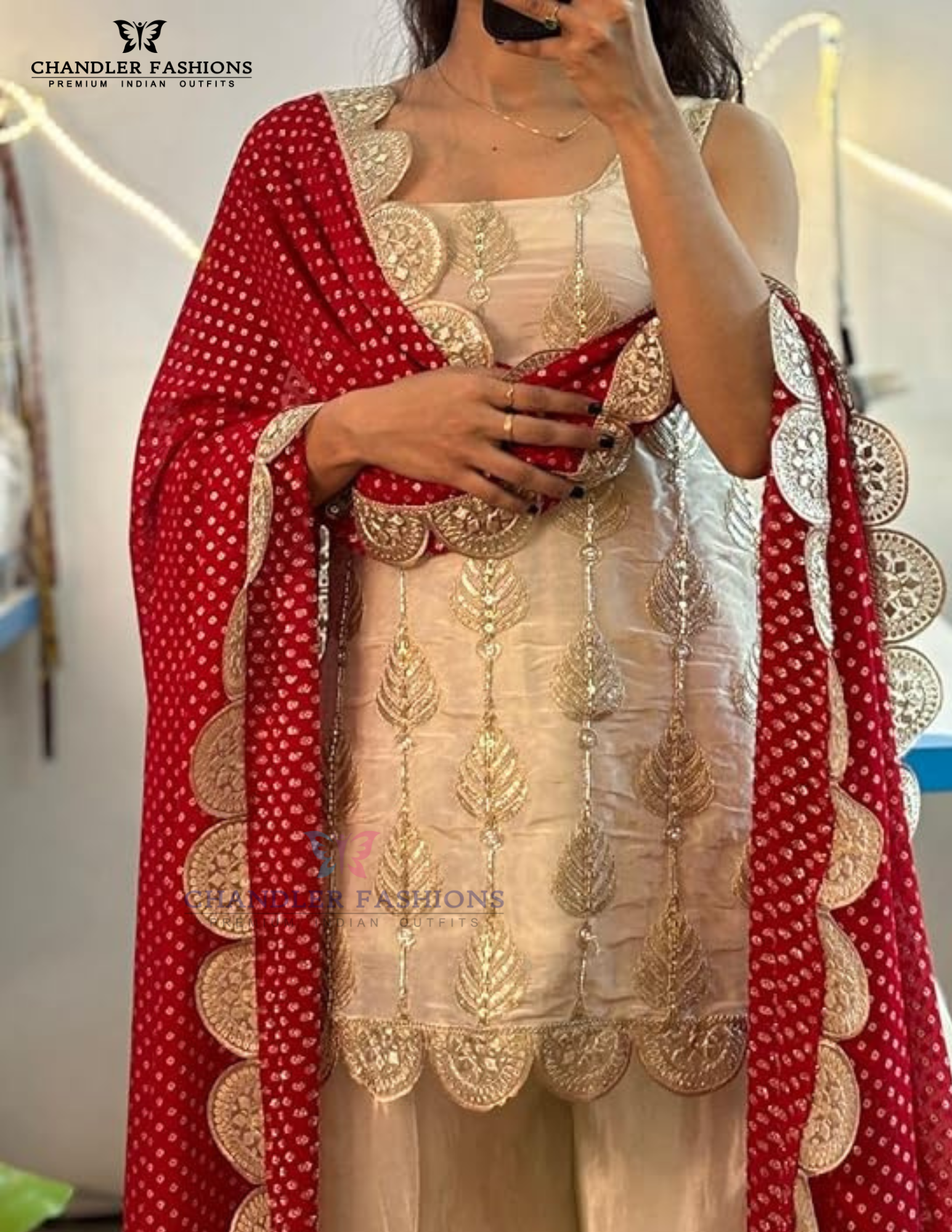 Off White Color Chinon With Embroidery And Sequins Work Palazzo Suits In USA