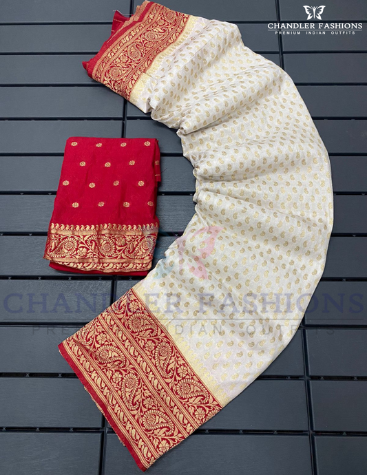 Attractive White Color Silk With Blouse Piece Zari Work Saree For Women