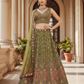 Charming Olive Green Net With Embroidery And Sequins Work Lehenga For Women