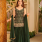 Pleasing Green Color Faux Georgette Palazzo Suit With Embroidery And Backside Drawstring Work