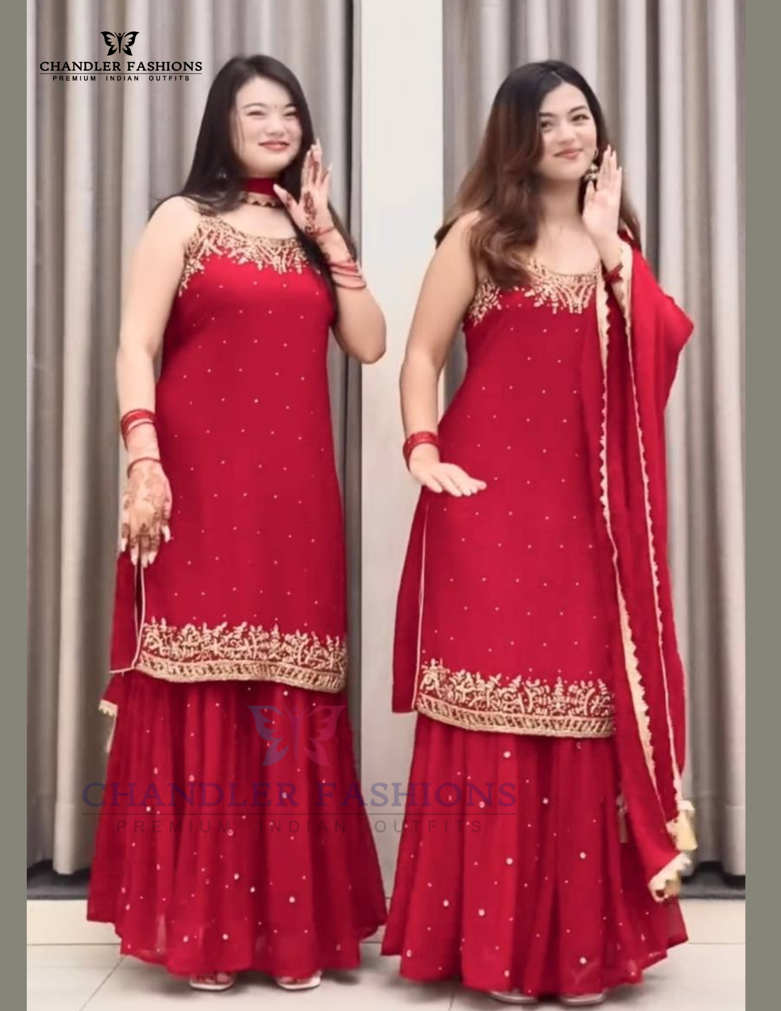 Red Color Georgette Embroidery Work Palazzo Suits In Chandler