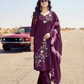 Gorgeous Wine Color Cotton With Embroidery Work Salwar Suits For Women