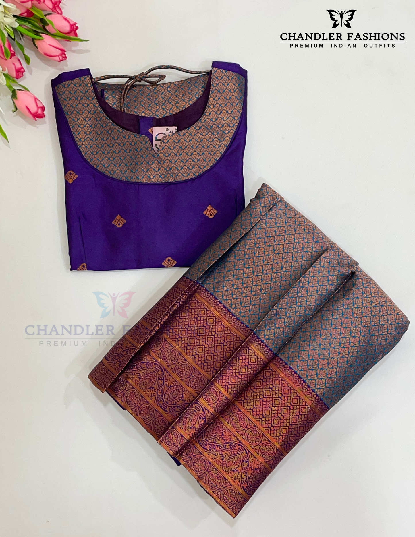 Purple Colored Silk Langa Sets With Zari Work Near Me