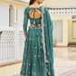 Teal Green Color Embroidery Sequins Work Lehenga Choli In Mesa