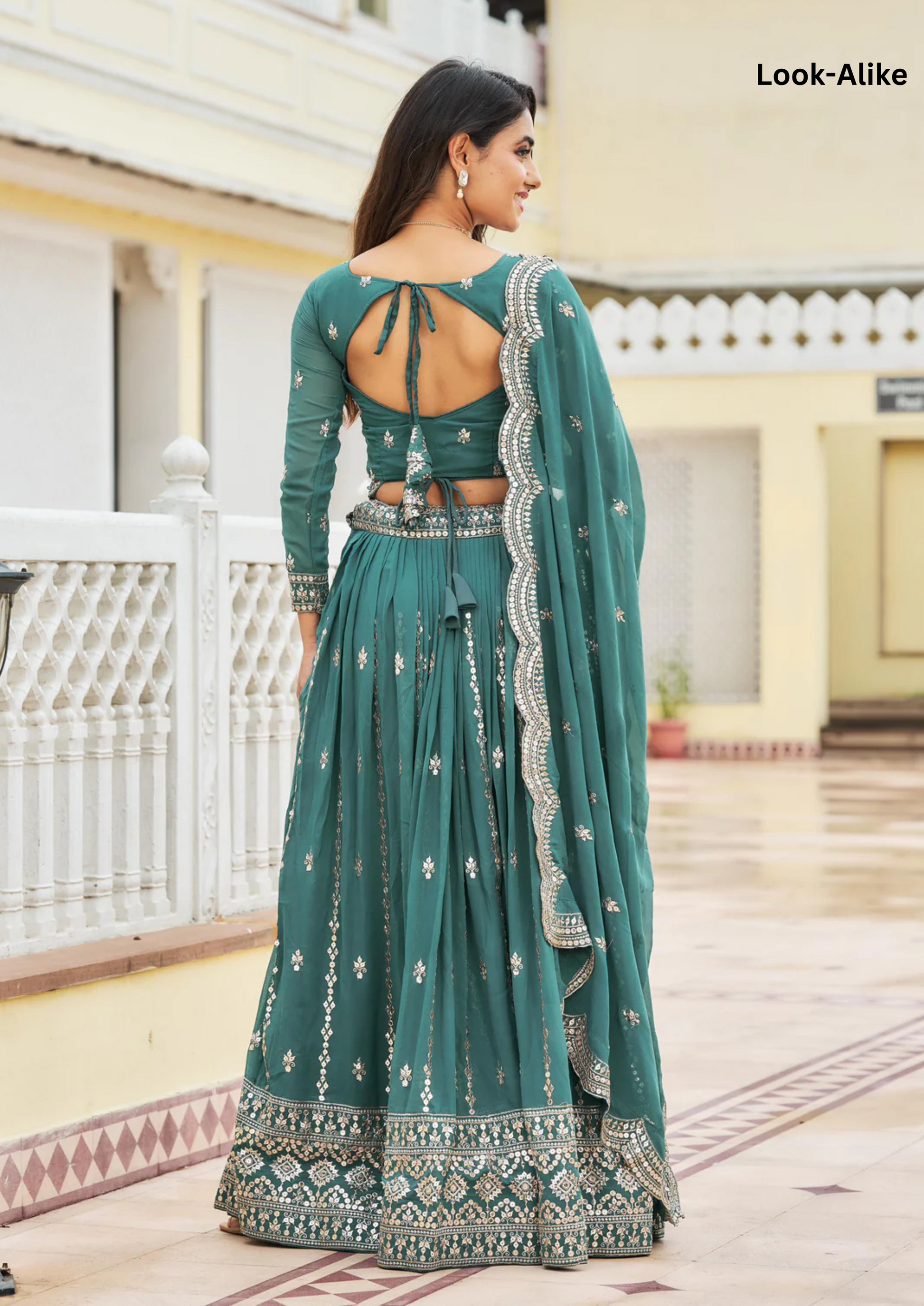 Teal Green Color Embroidery Sequins Work Lehenga Choli In Mesa