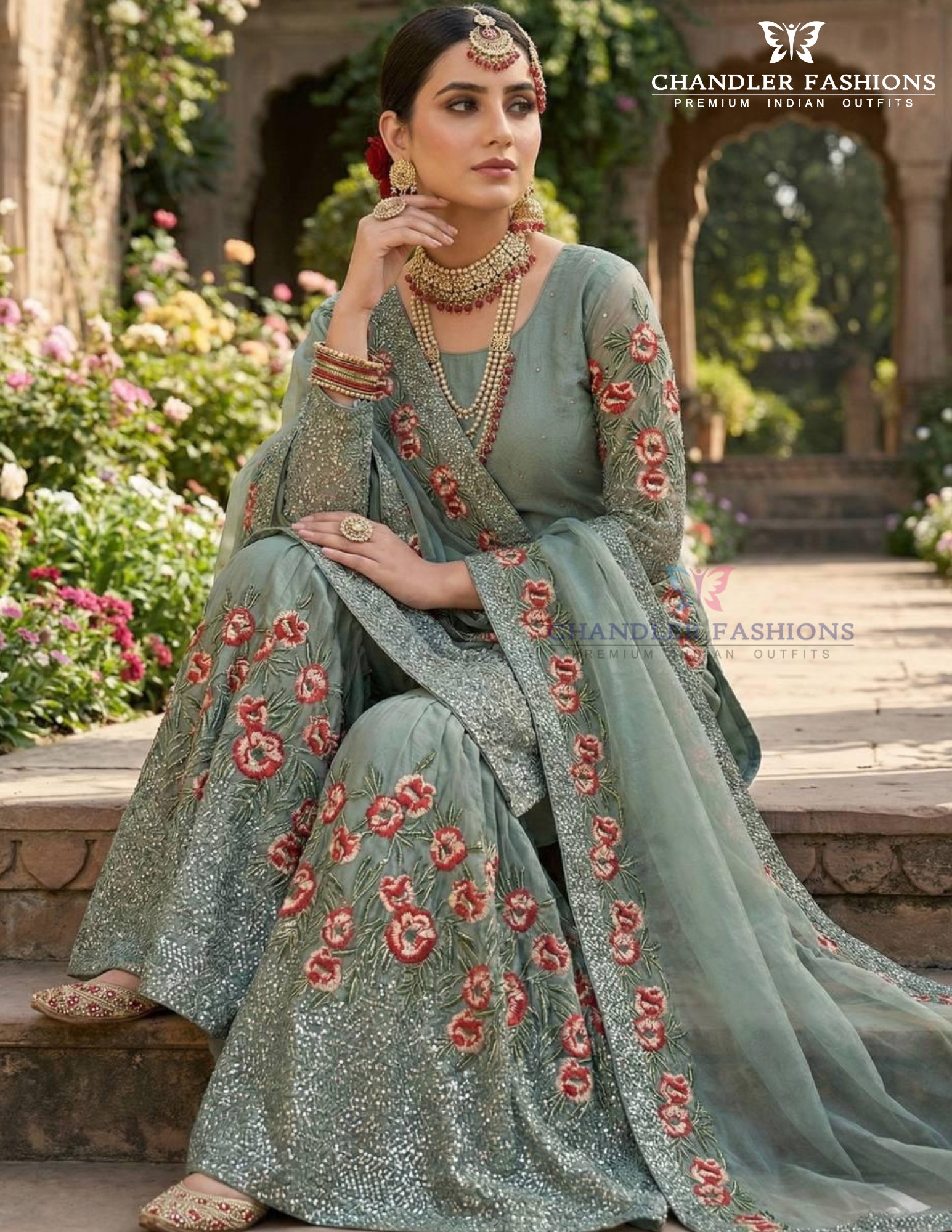 Green Color Fendi Silk With Heavy Embroidery Work Sharara Suits Near Me