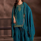 Elegant Teal Blue Color Chinon Sharara Suit With Heavy Embroidery Work For Women