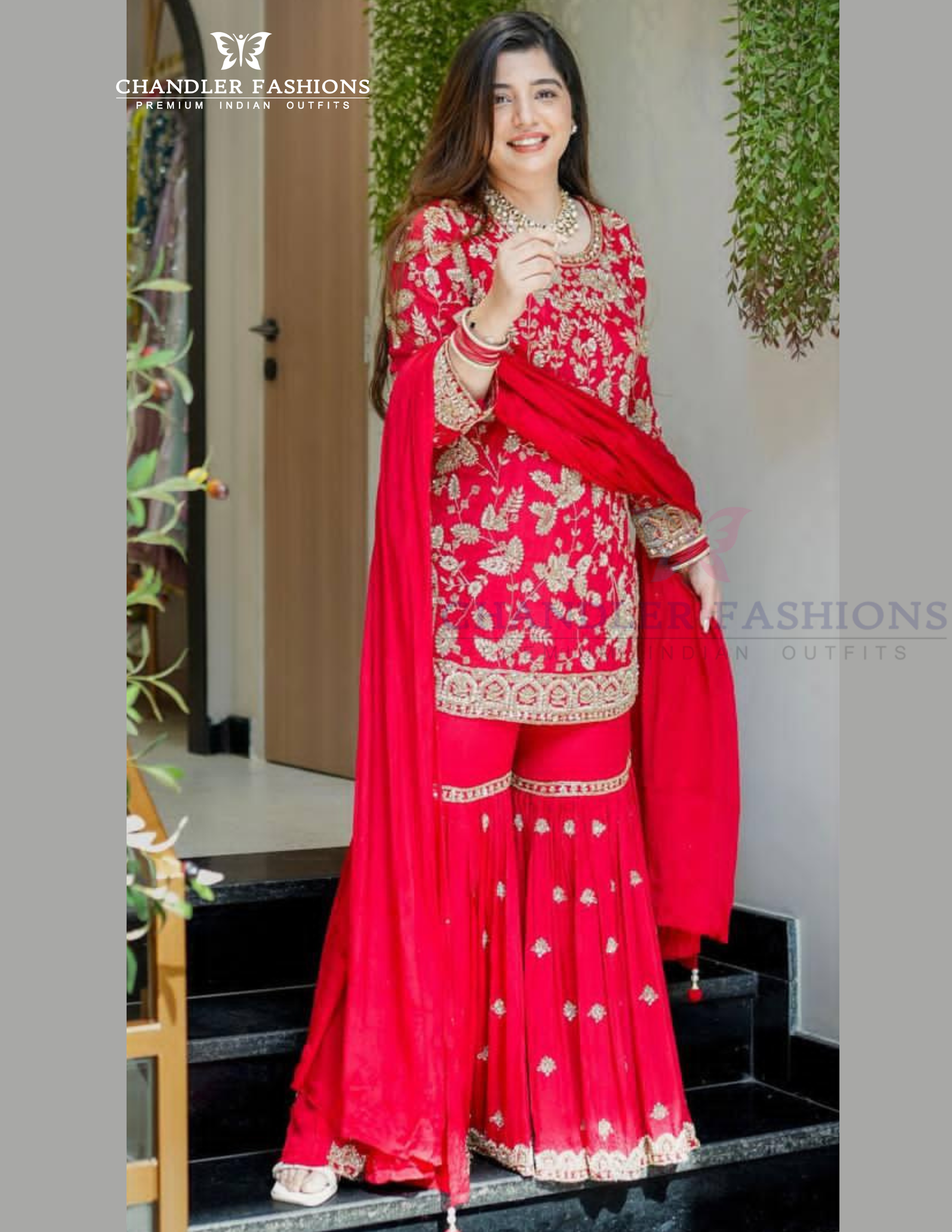 Wonderful Heavy Faux Georgette Party Wear Palazzo Red Color With Embroidery Work Near Me