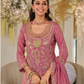 Pink Color Chinon With Embroidery And Sequins Work Palazzo Suit In USA