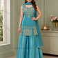 Amazing Teal Green Color Silk With Embroidery Work Sharara Suits With Dupatta For Women