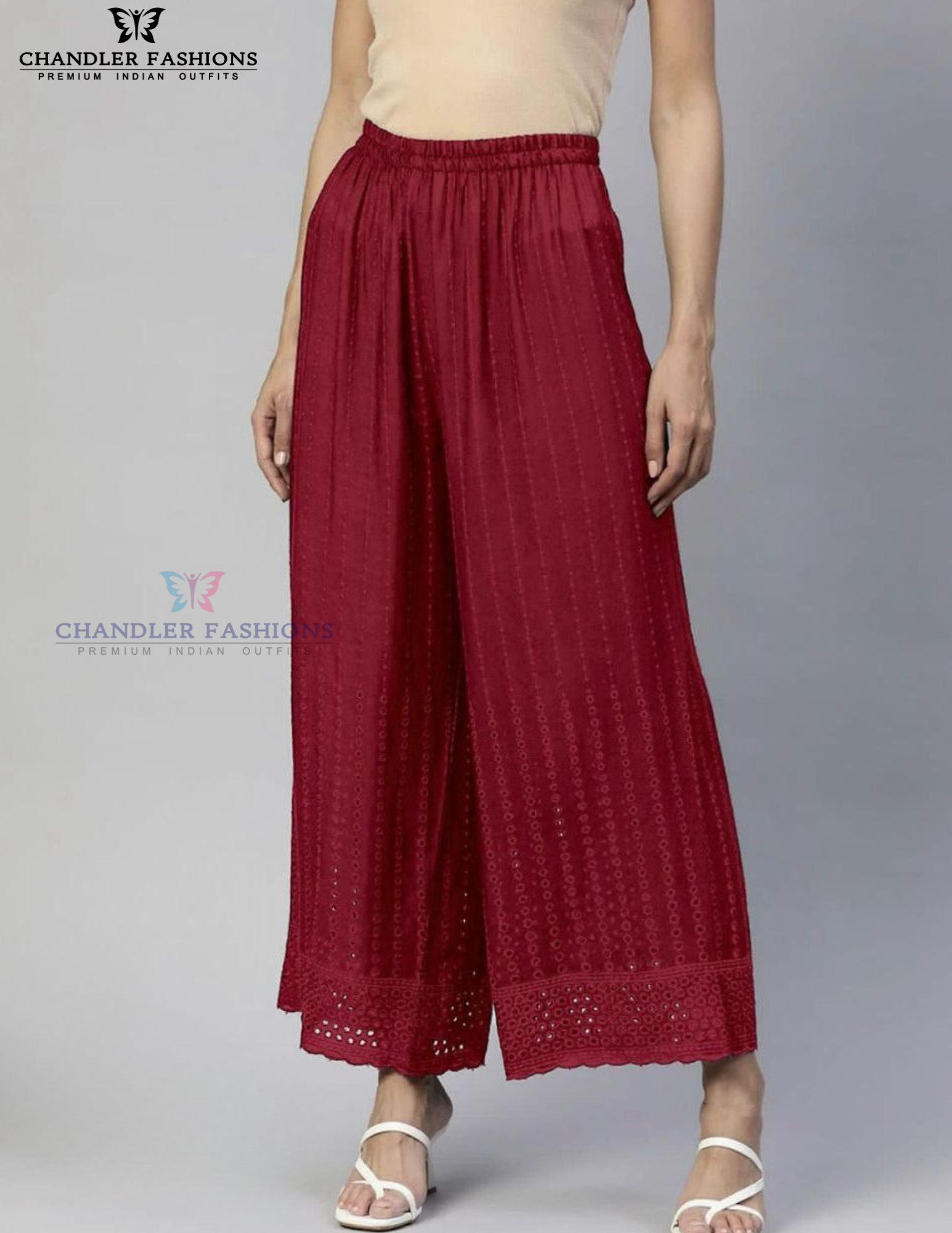 Elegant Maroon Color Rayon With Chikankari Work Palazzo Pant For Women