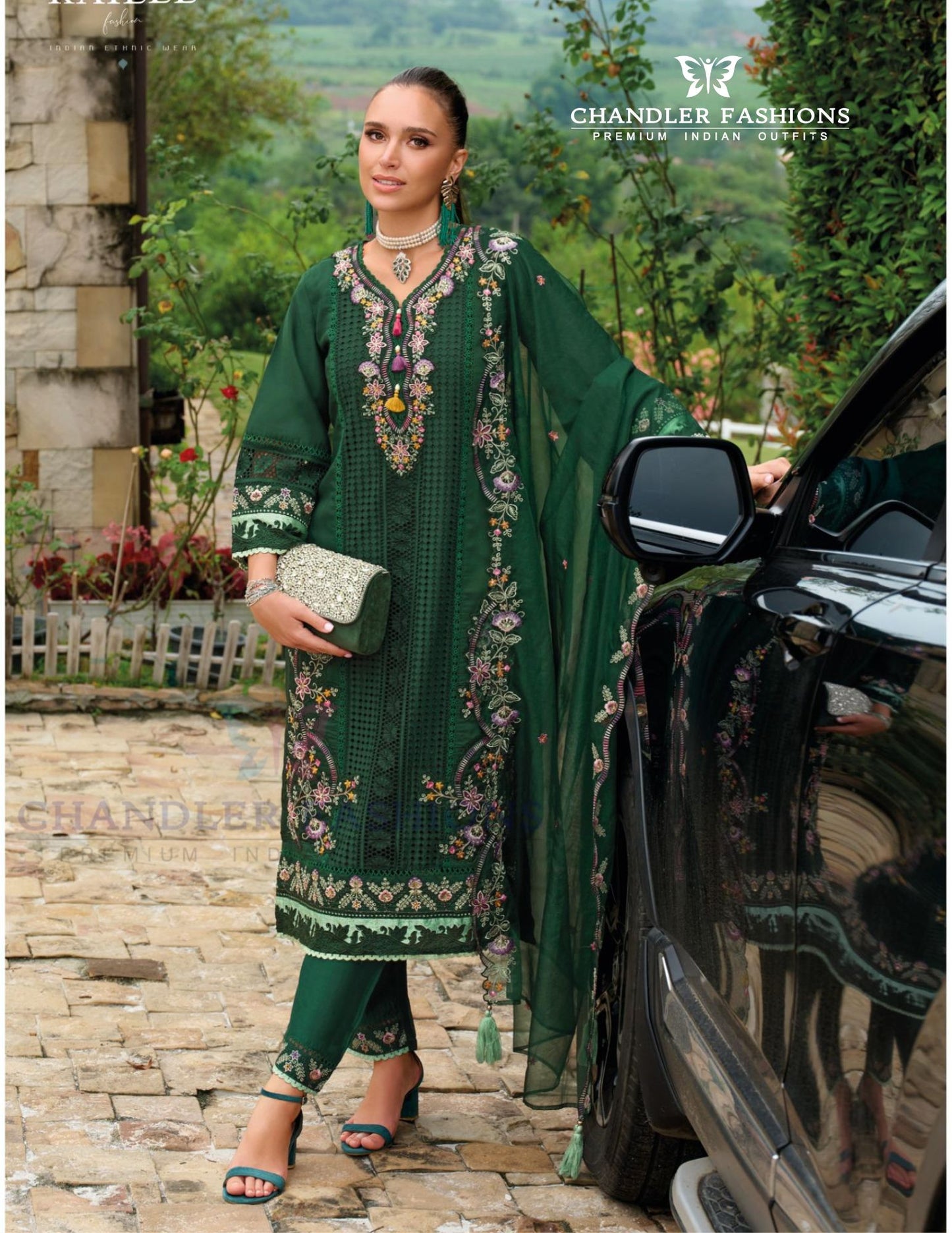 Attractive Green Color Organza With Embroidery Work Salwar Suits For Women