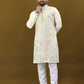Graceful White Color Silk Designer Men's Kurta With Silver Zari Embroidery Work