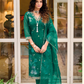 Delightful Dark Green Color Organza Embroidered Work Kurti With Pants And Dupatta