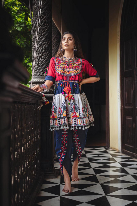 Dazzling Blue Color Unique Designed Kedia And Tulip Pant Set For Women