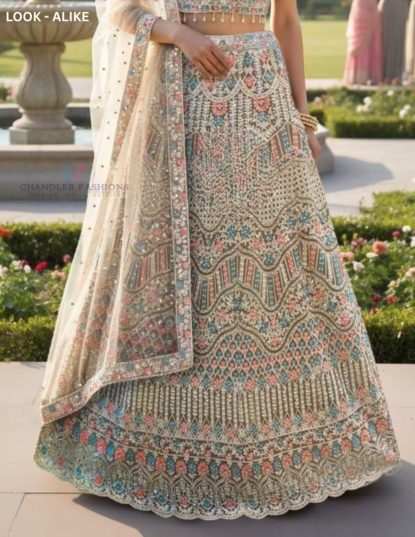 Cream Color Net With Embroidery Work Lehenga In USA