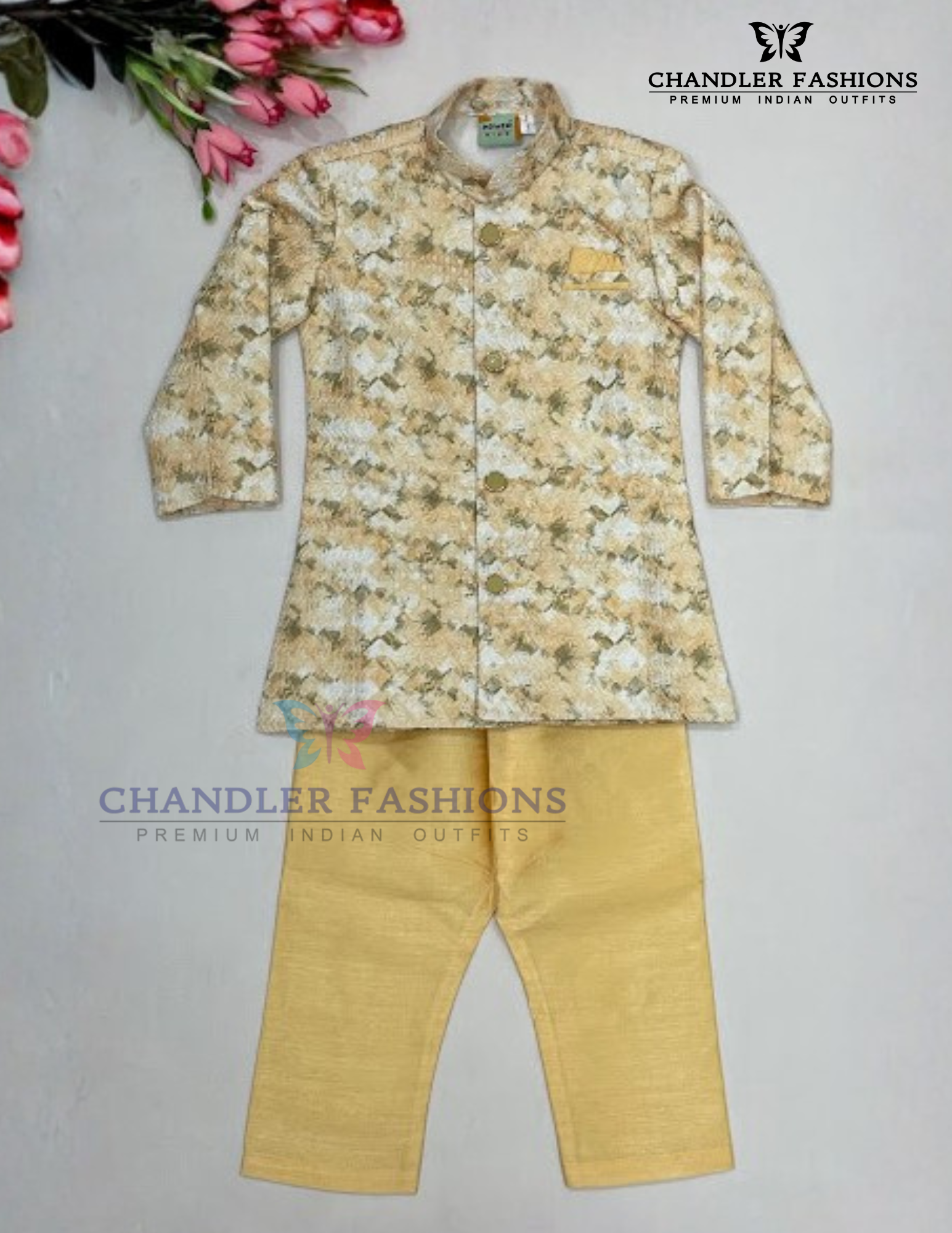 Charming Yellow Color Cotton Sherwani Suits For Boys