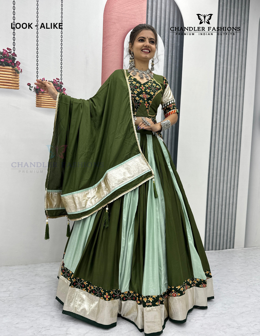 Stunning Green Colored Ribbon Work Chaniya Choli Sets For Women