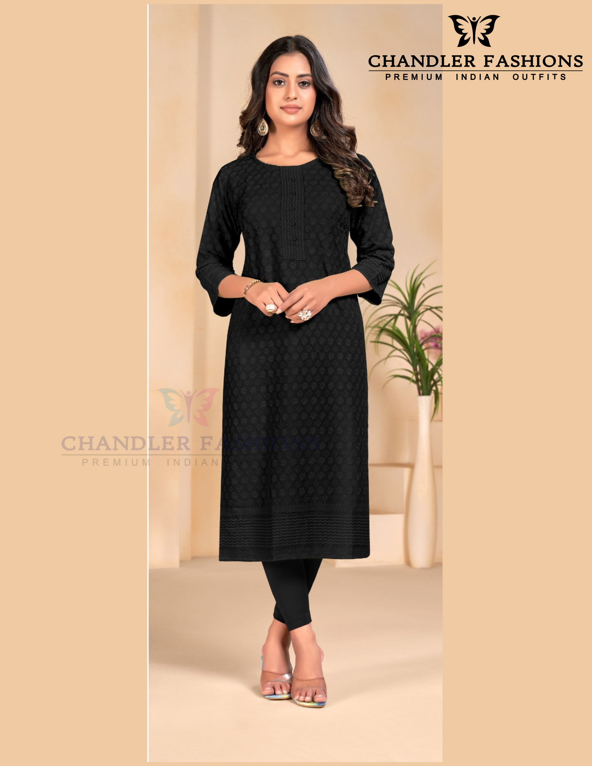 Wonderful Black Color Rayon With Chikankari Work Kurti For Women