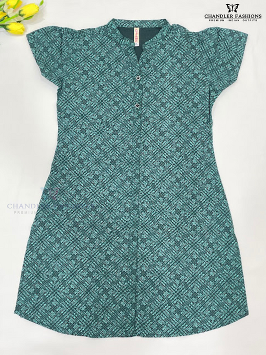 Appealing Green Color Printed Work With Poly Cotton Kurti For Women