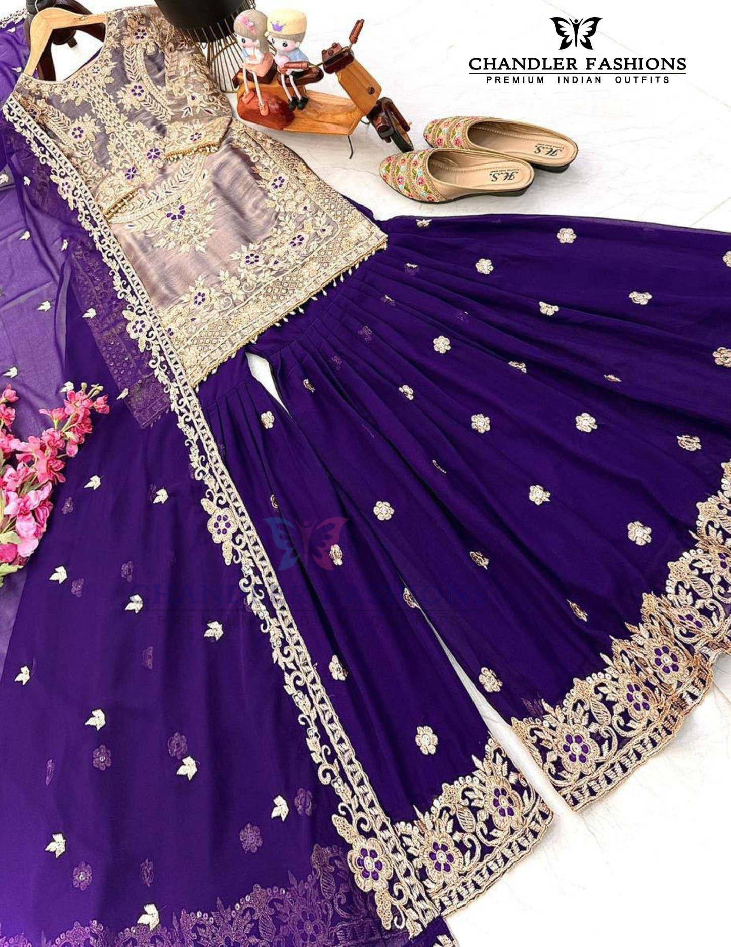 Purple Color Crazy Silk Embroidery Sequins Work Palazzo Suits In Peoria