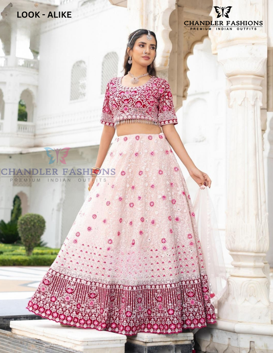 Stunning White And Pink Color Net With Embroidery And Sequins Work Lehenga Choli For Women