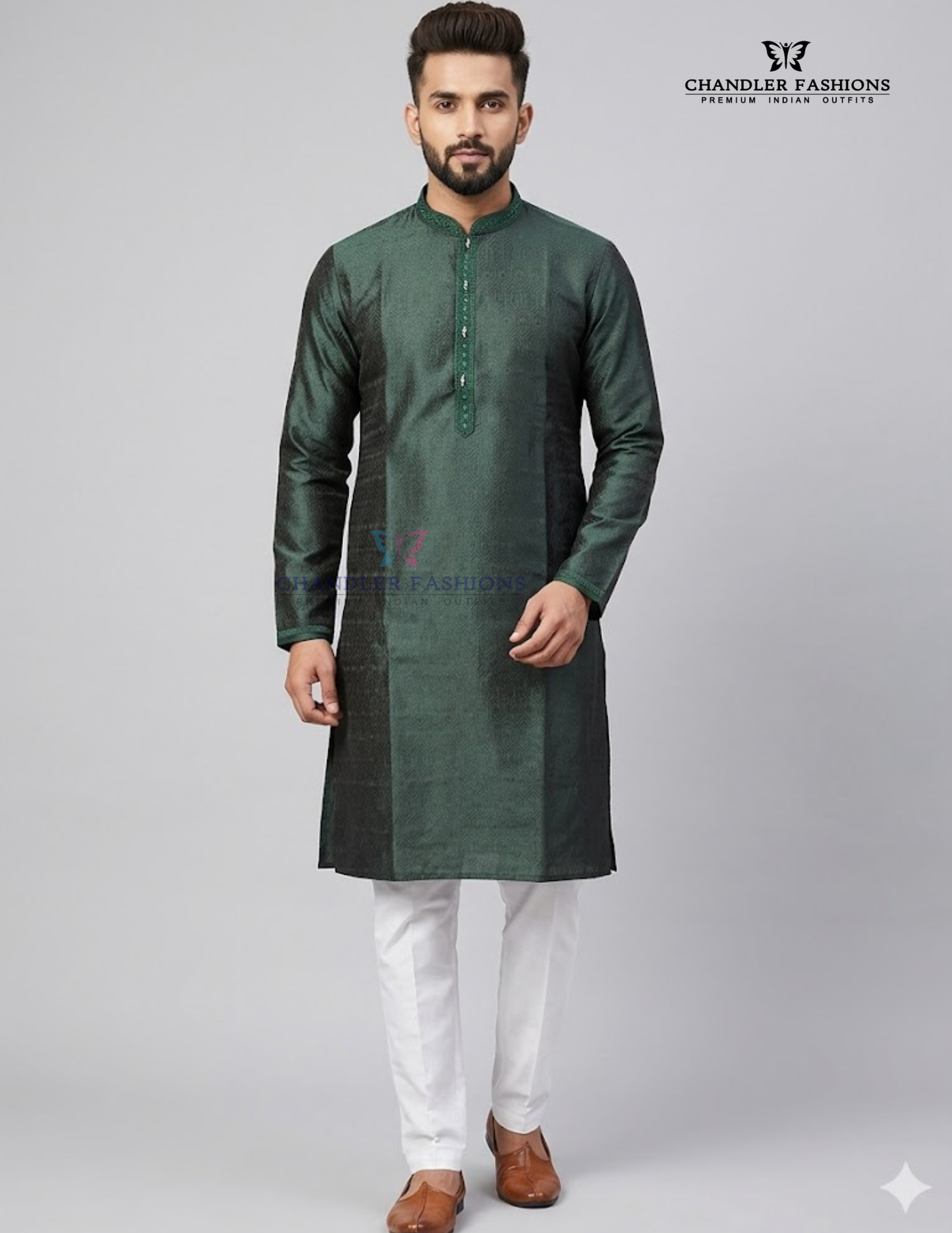 Graceful Bottle Green Color Brocade Designer Kurta Suits For Men