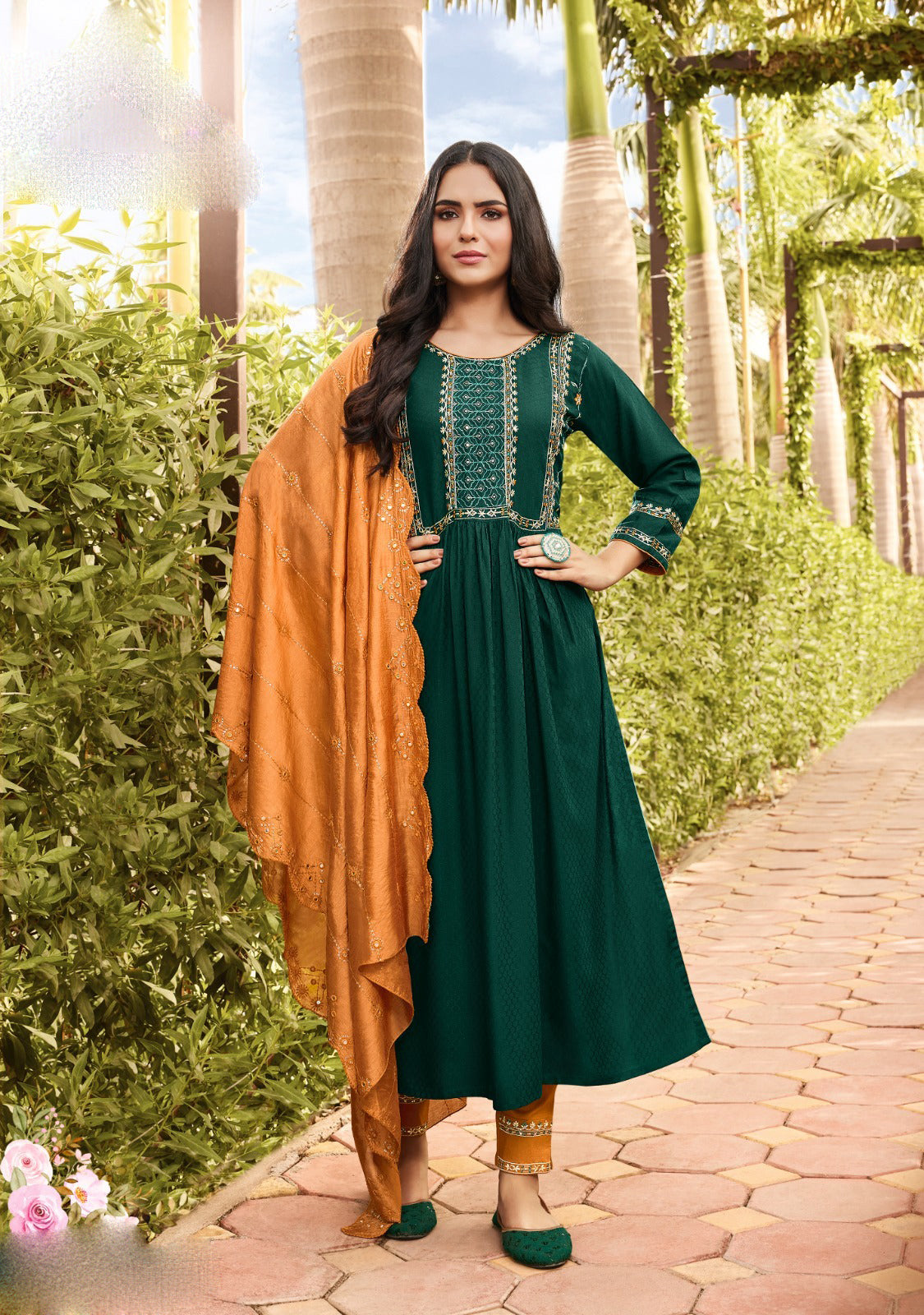 Attractive Green Color Heavy Embroidery Work Salwar Suits With Fancy Dupatta