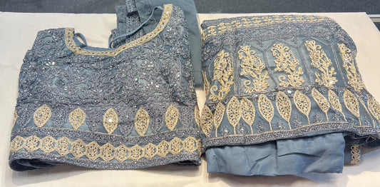 Elagant Gray Color Georgette With Embroidery And Sequins Work Lehenga For Women