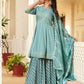 Stunning Teal Blue Colored Designe Indo Western Suits With Embroidery Sequins Work And Dupatta