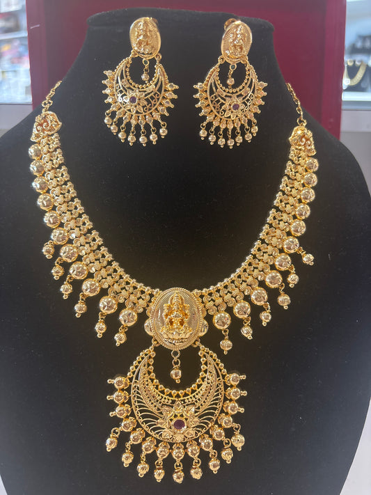 Traditional Style Gold Plated Necklace With Set Earrings For Women