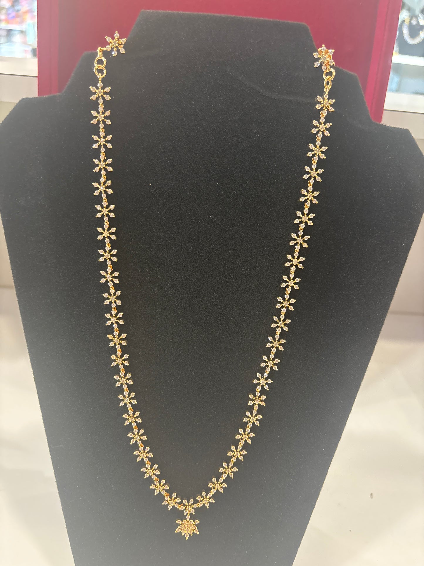 Royal white Stones Gold Plated Long Necklace  With Earrings