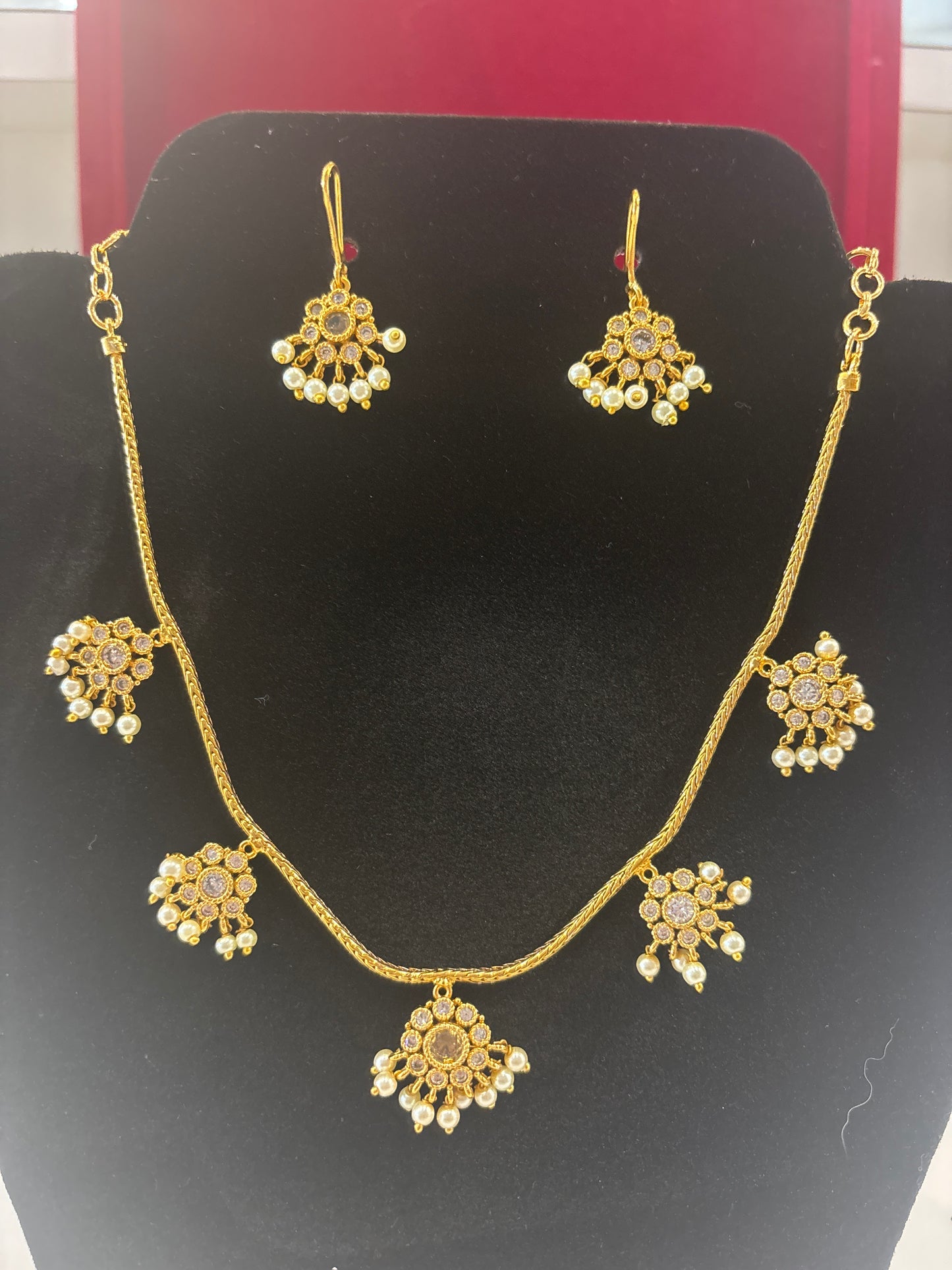 Beautiful White Stone Gold Plated Necklace With Earrings For Women