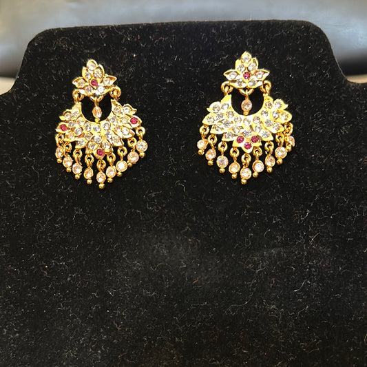 Beautiful Ethnic Wear Chandbali Gold Plated Earrings With White Stones
