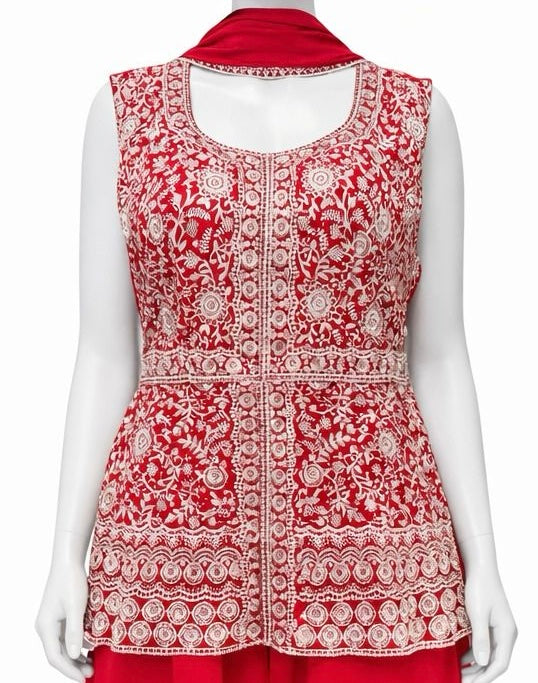 Beautiful Red Color Georgette With Embroidery And Sequins Work Sharara Suit For Women