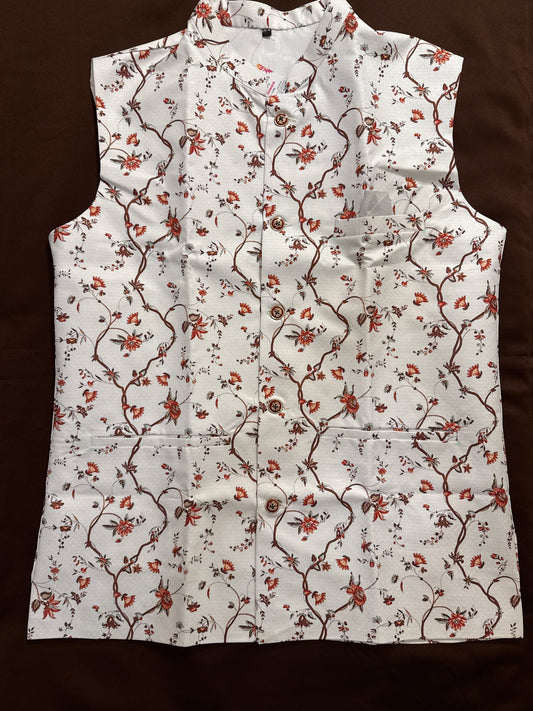 White Men’s Jacket with Maroon Floral Print