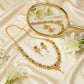 Dazzling Green And Red Stones Floral Design Gold Plated Necklace With Earrings For Women