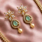 Stunning Mint Green And White Pearls Gold Plated Necklace With Earrings Set