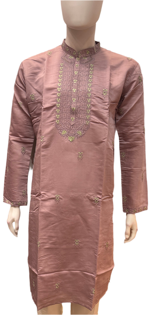 Pretty Light Purple Color With Cotton Embroidery Work Kurta Suits For Men