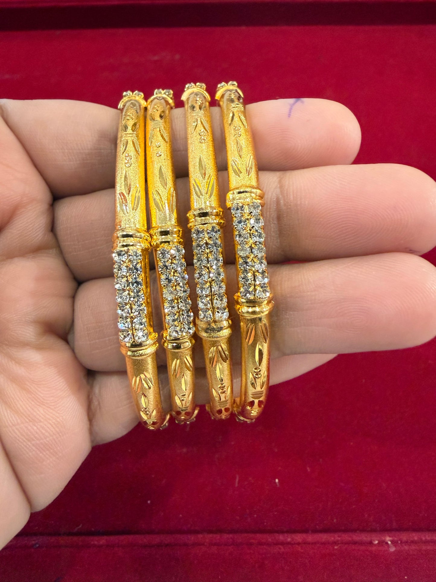 Luminous White Stones Gold Plated Bangles for Women