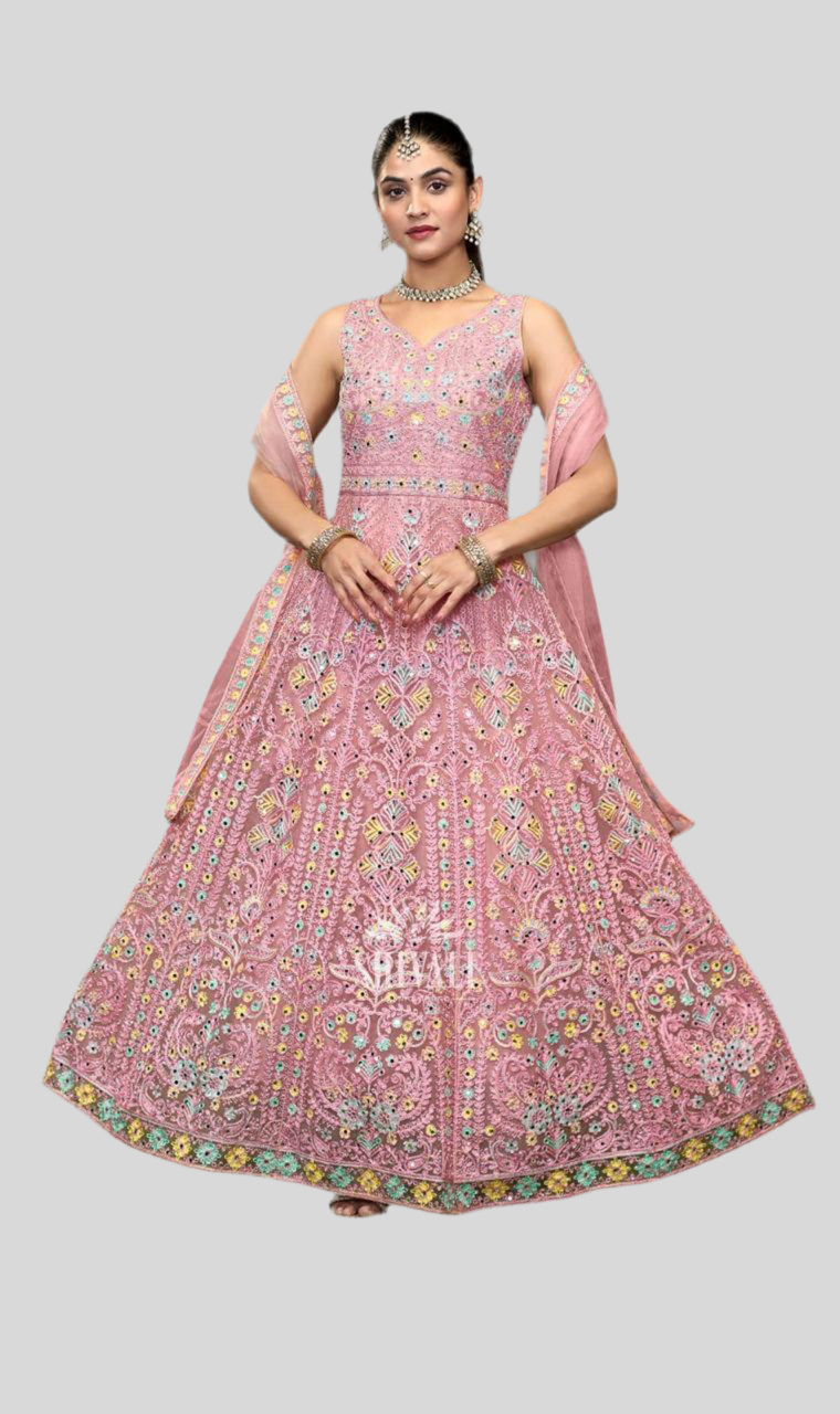 Pretty Pink Color Heavy Embroidered Dress with Dupatta  For Women