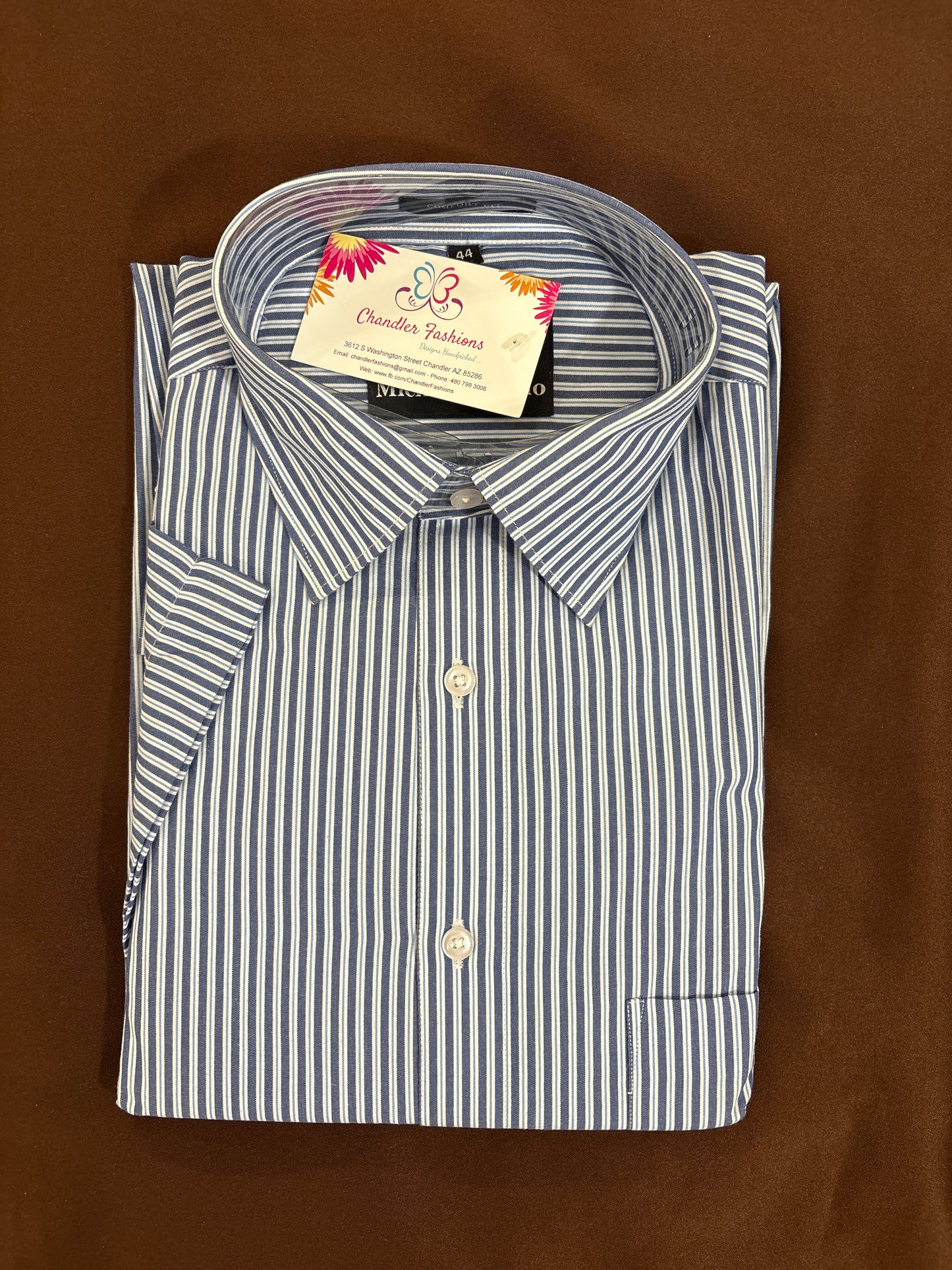 Elegant White And Blue Shirt With Short Sleeves
