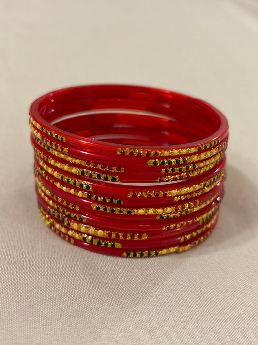 Amazing Traditional Red Color Glass Bangles For Women