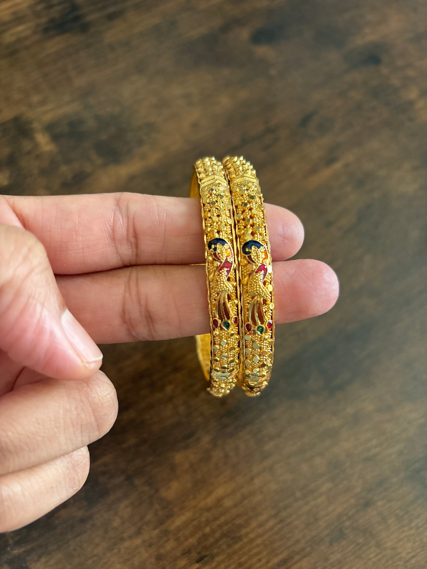 Alluring Gold Plated Peacock Design Bangles For Women