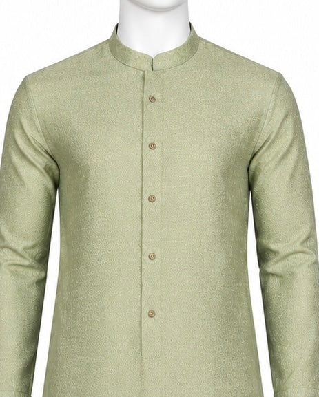 Attractive Green Color Cotton With Self Design Kurta Suits For Men