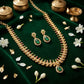 Traditional Emerald Stones Gold Plated Necklace With Earrings For Women