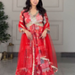 Attractive Red Color  Embroidery Sequins Work Aliya Cut Gown, Pant & Dupatta Set