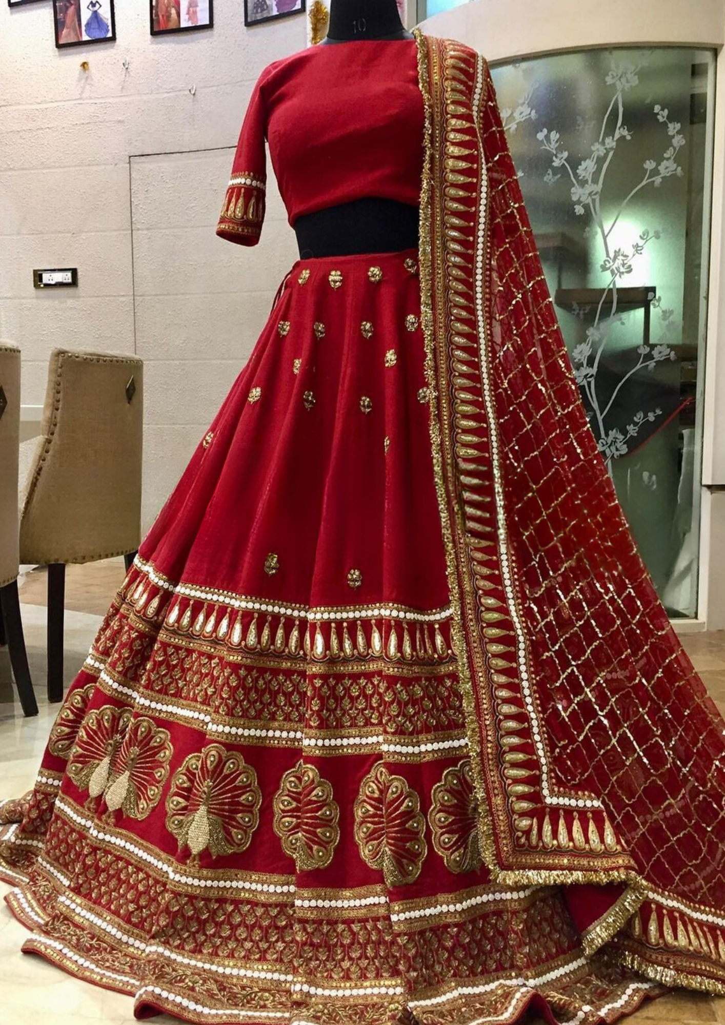 Red Color Embroidery Sequins Work Lehengas Choli With Dupatta Near Me