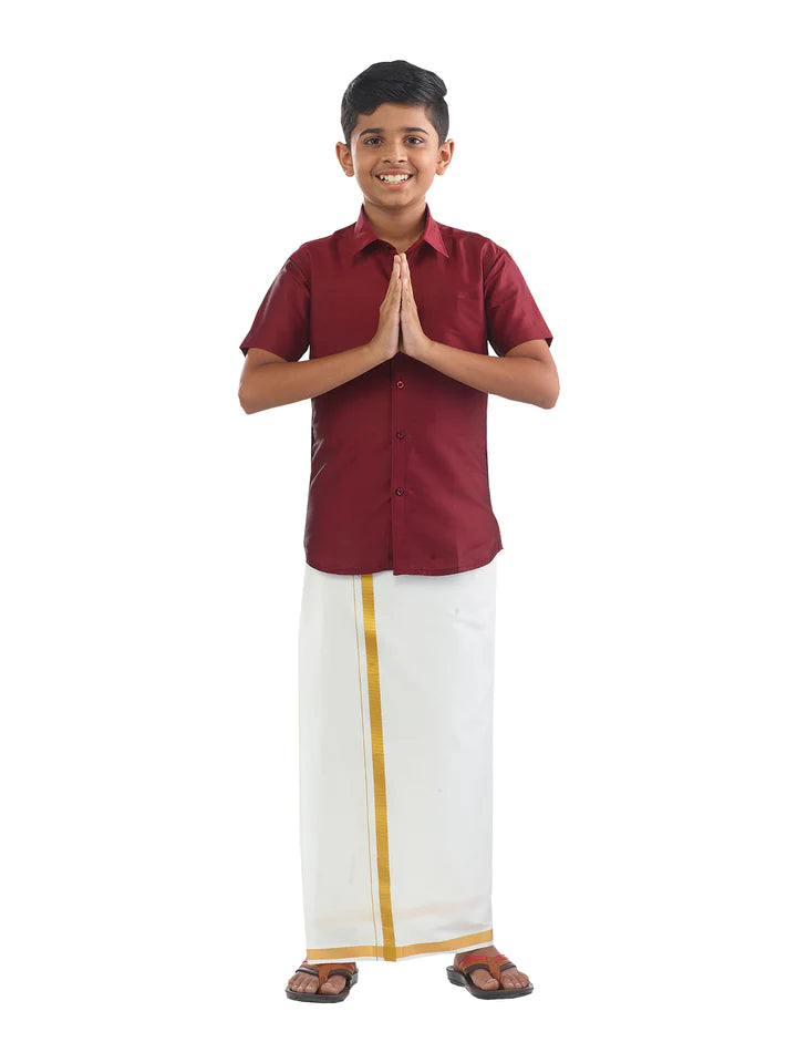 Delightful Maroon Color Dhoti Sets For Kids